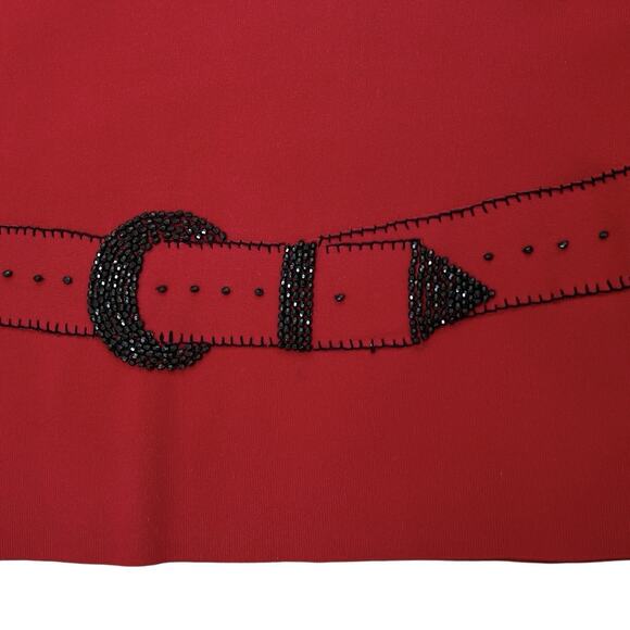 Ruby Rd Knit Top Womens Large Red Embellished Black Beads Holiday Festive Party - Picture 4 of 9
